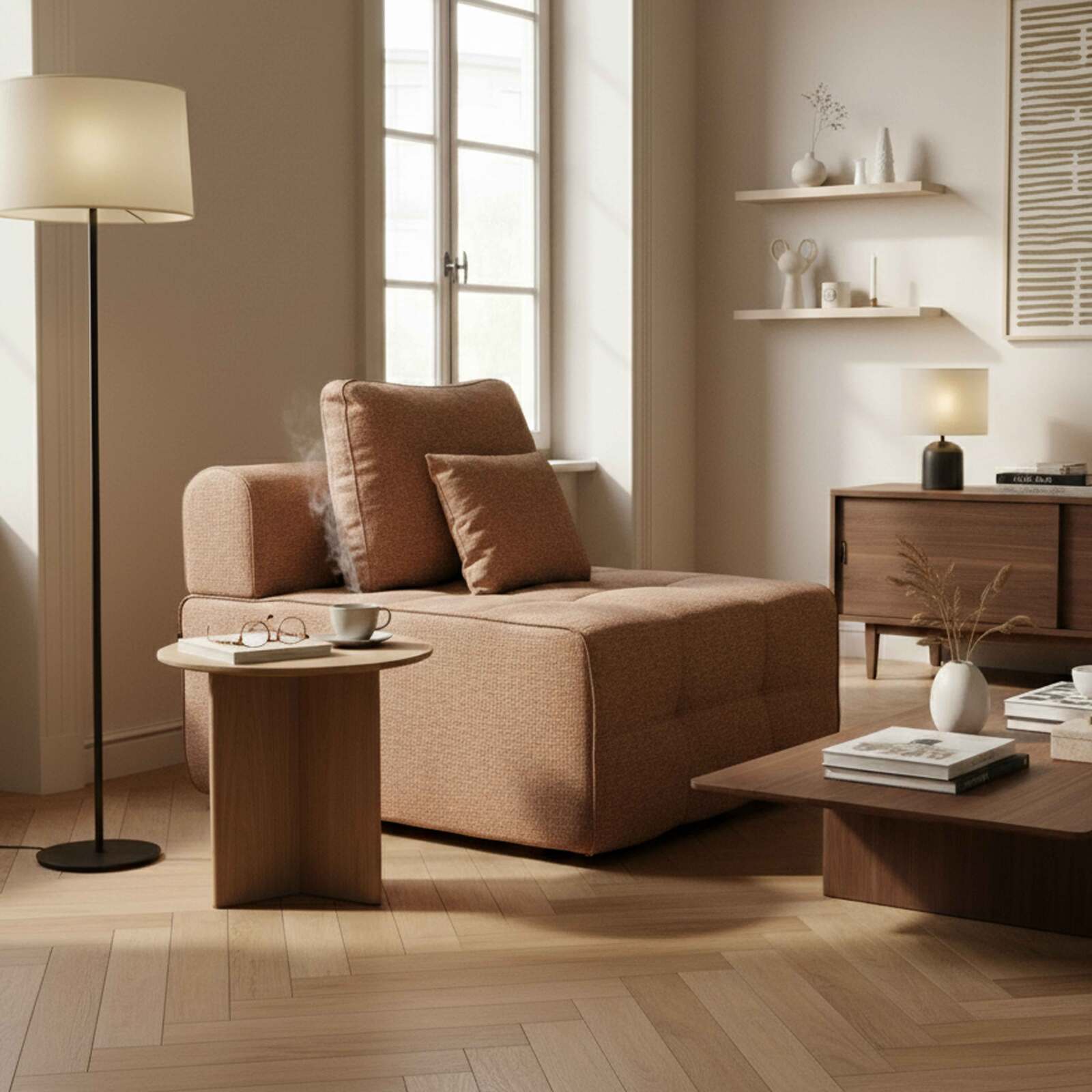 Mittelmodul 1-Sitzer- für Sofa aus Stoff mit Kissen