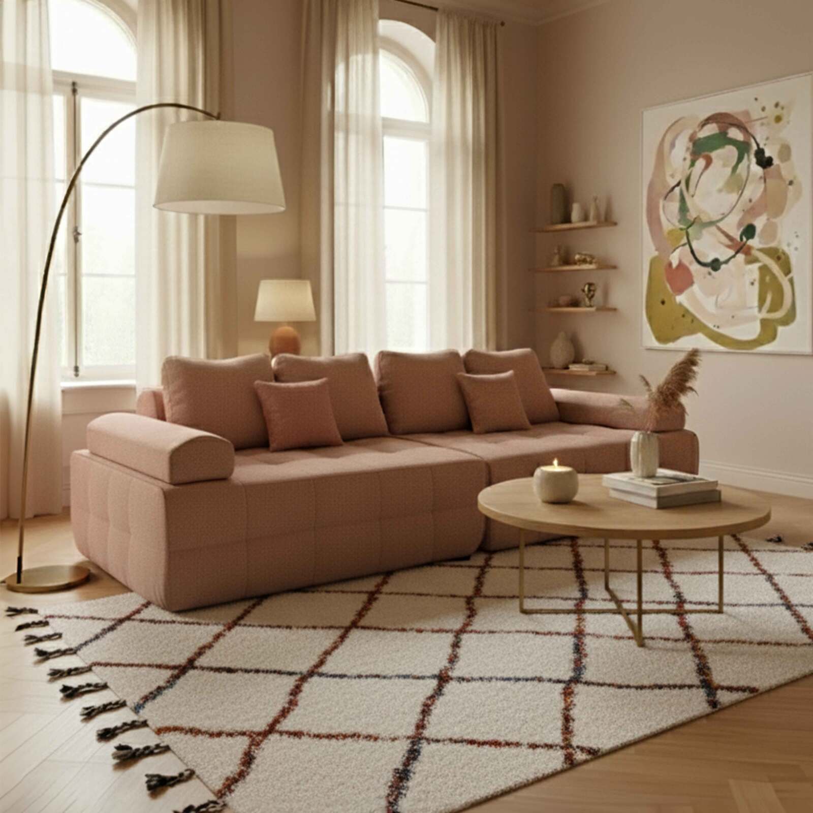 Sofa 4-Sitzer aus Stoff mit Kissen