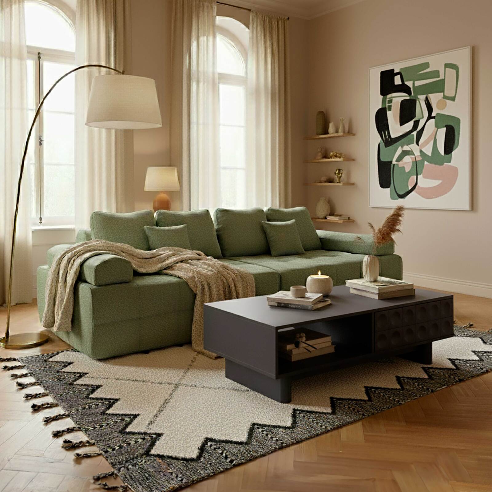 Sofa 4-Sitzer aus Stoff mit Kissen