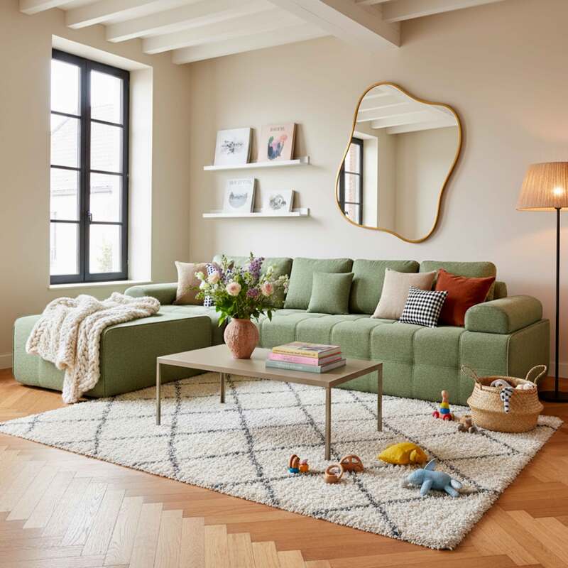 Modulares Sofa 4-Sitzer-aus Stoff mit Hocker und Kissen