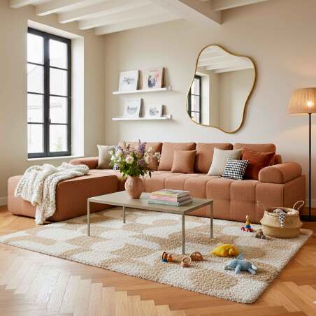 Modulares Sofa 4-Sitzer-aus Stoff mit Hocker und Kissen