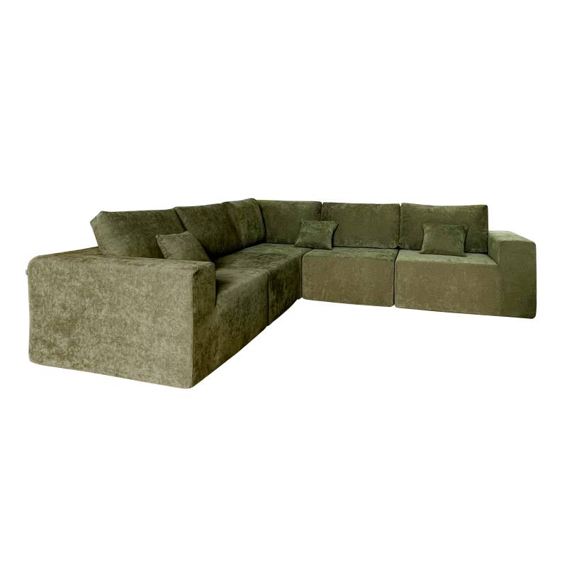 Ecksofa 5-Sitzer aus Stoff mit Chaiselongue und Kissen