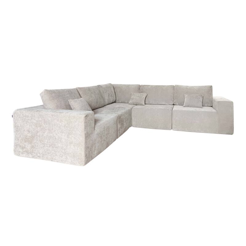 Ecksofa 5-Sitzer aus Stoff mit Chaiselongue und Kissen