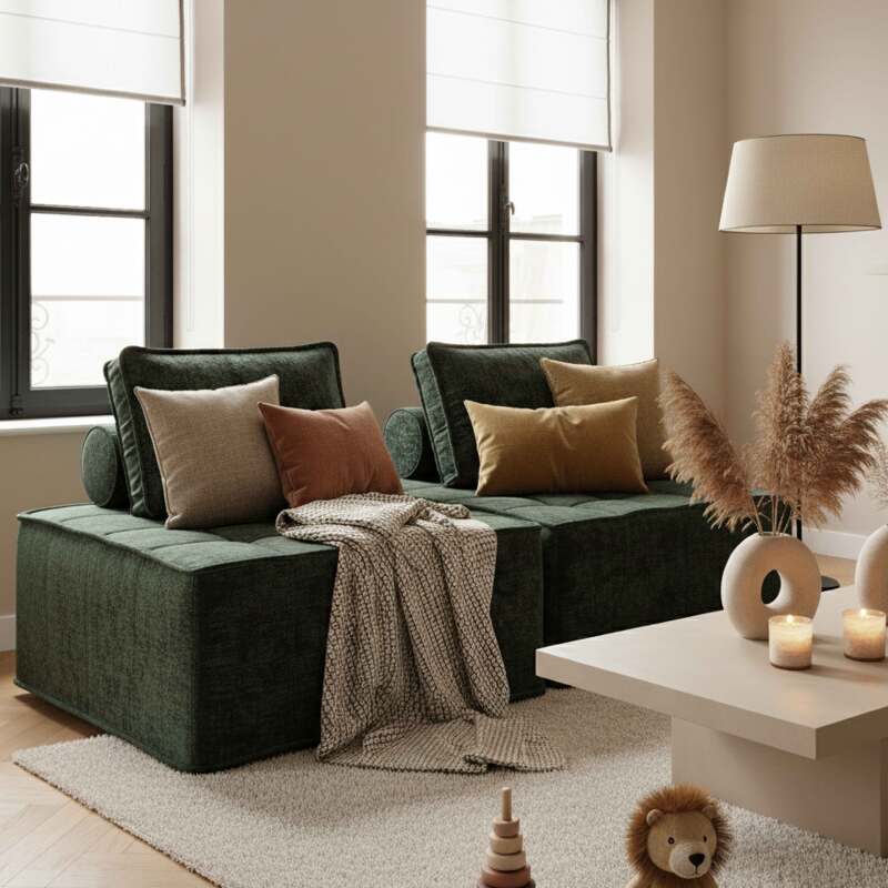 Modulares Sofa 2-Sitzer aus Stoff mit Kissen