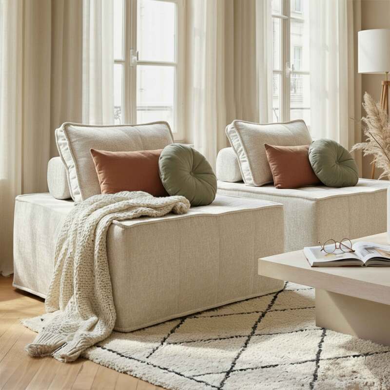 Modulares Sofa 2-Sitzer aus Stoff mit Kissen