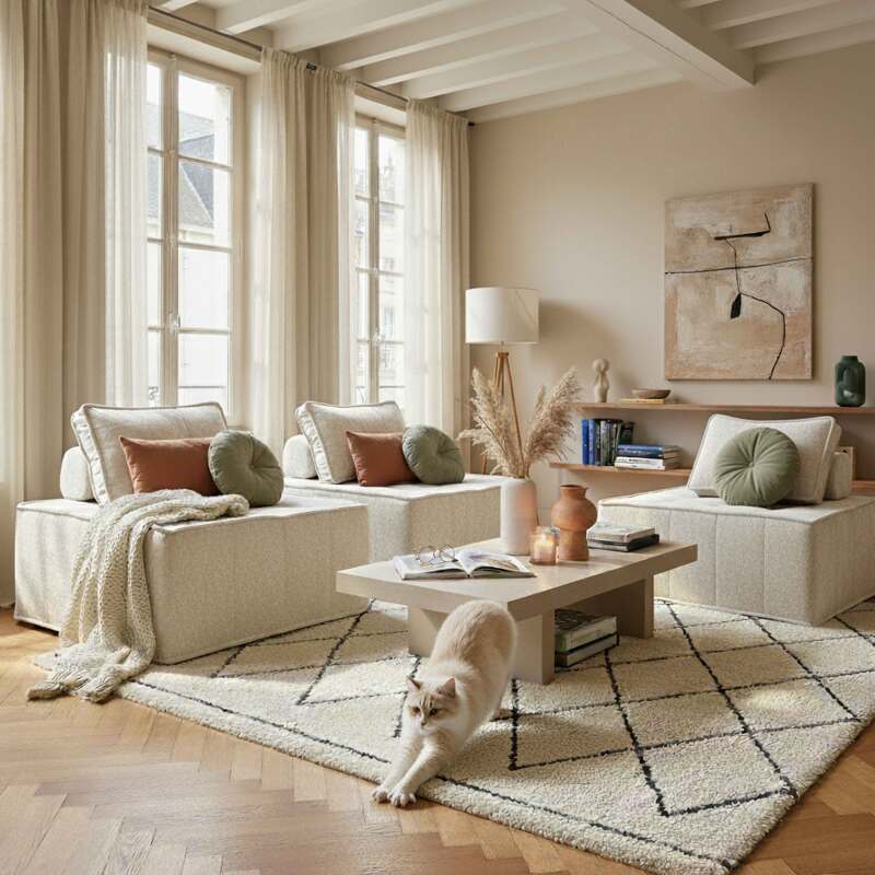 Modulares Sofa 3-Sitzer aus Stoff mit Kissen