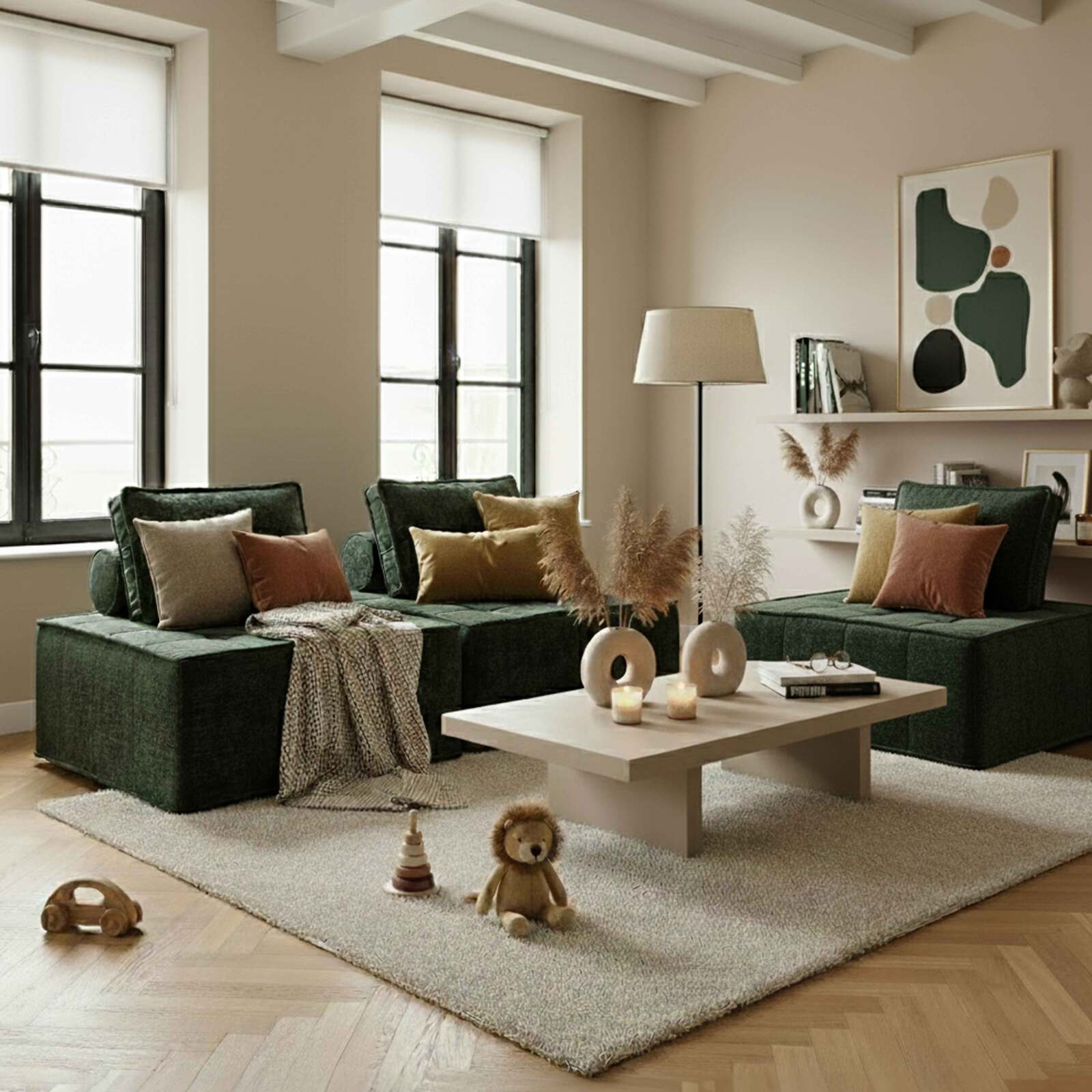 Modulares Sofa 3-Sitzer aus Stoff mit Kissen