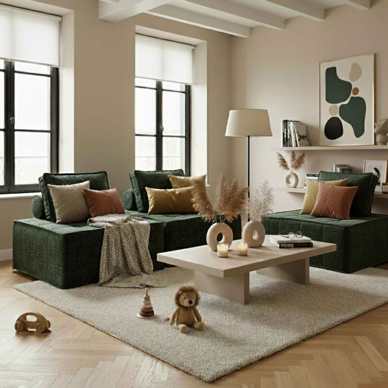 Modulares Sofa 3-Sitzer aus Stoff mit Kissen