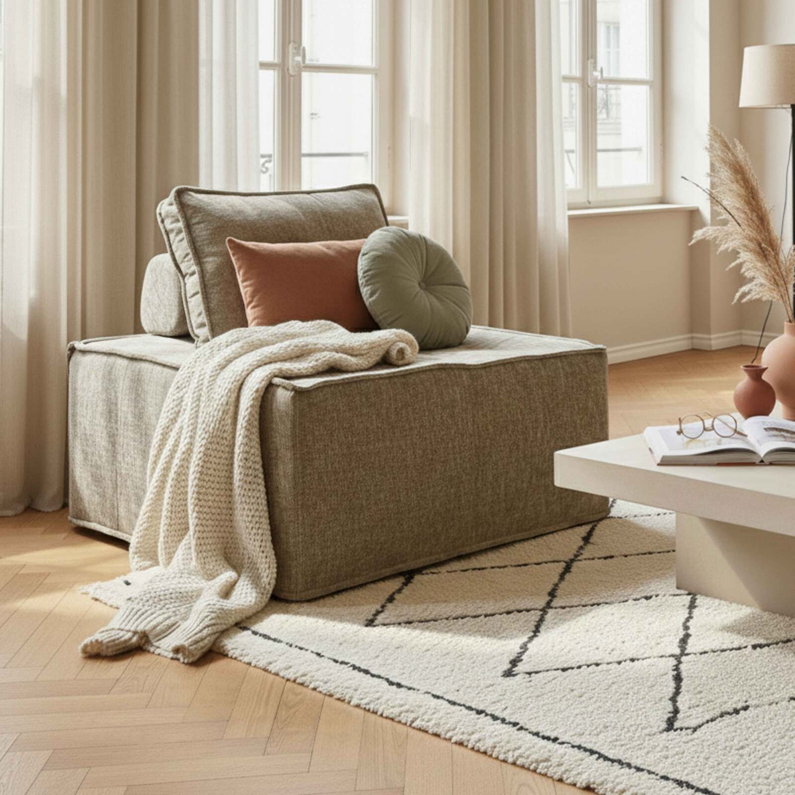 Sessel aus Stoff für modulares Sofa mit Kissen