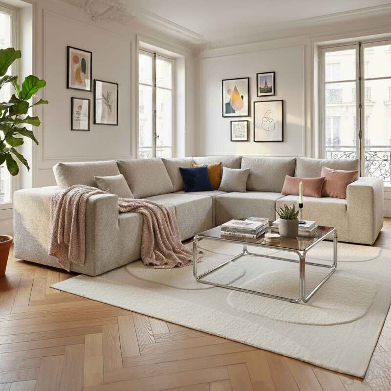 Modulares Ecksofa 5-Sitzer aus Stoff mit Kissen (8/9)