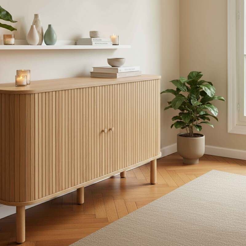 Sideboard in Holzoptik, 2 Türen, 140 cm, Boho-Stil