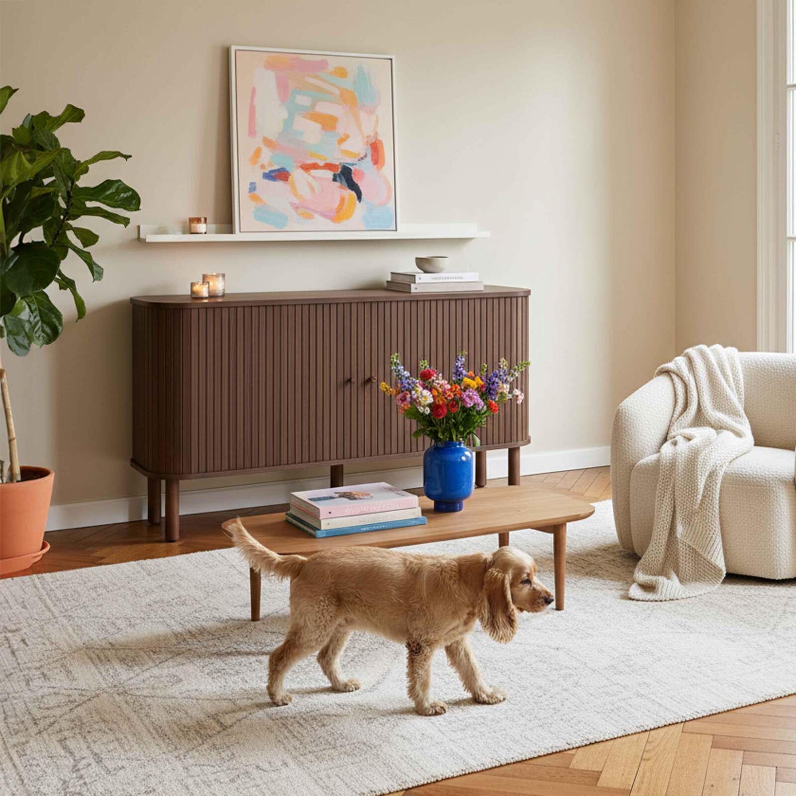 Sideboard in Holzoptik, 2 Türen, 140 cm, Boho-Stil