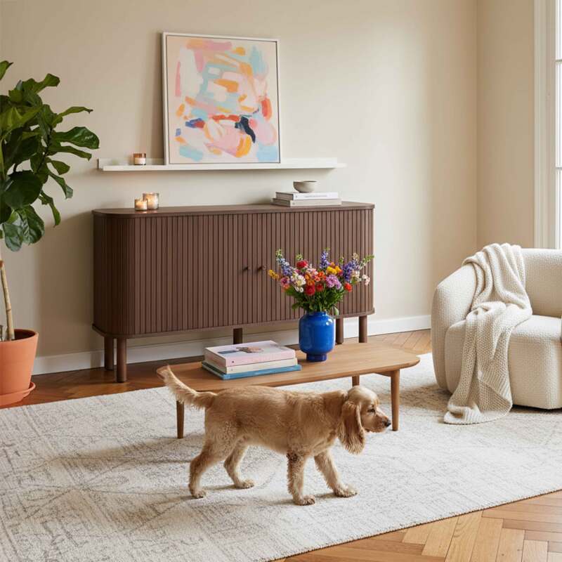 Sideboard in Holzoptik, 2 Türen, 140 cm, Boho-Stil