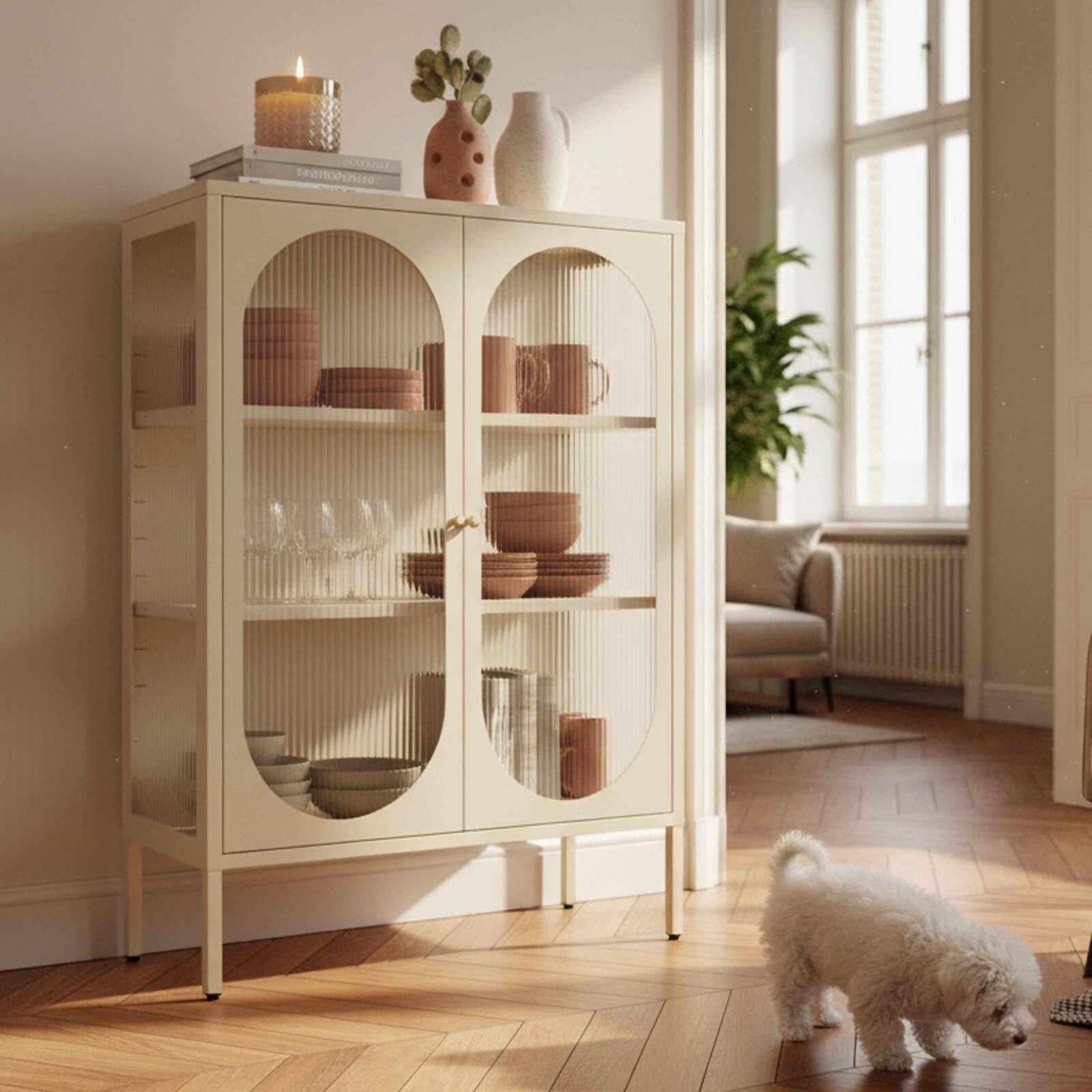 Sideboard aus Metall und Glas, 2 Türen, 80 cm