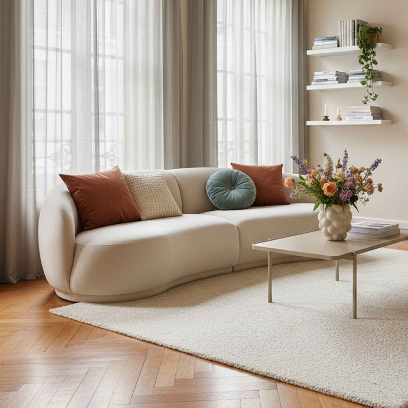 Sofa 3-Sitzer aus Stoff und FSC®-Holz beige Design Sofa 3-Sitzer aus Stoff und FSC®-Holz beige Design