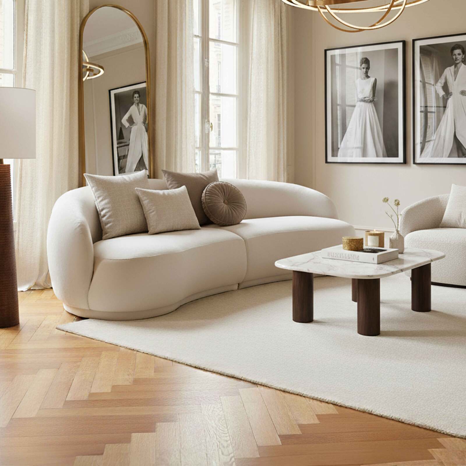 Sofa 3-Sitzer aus Stoff und FSC®-Holz beige Design