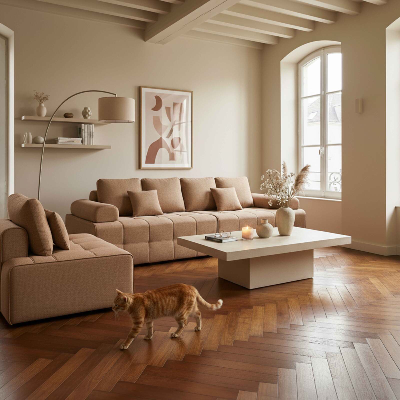 Modulares Sofa 5-Sitzer aus Stoff mit Kissen