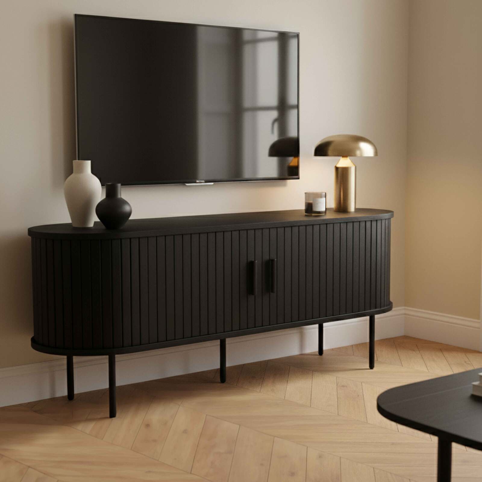 Lowboard in Holzoptik aus Metall, 120 cm, Boho-Stil