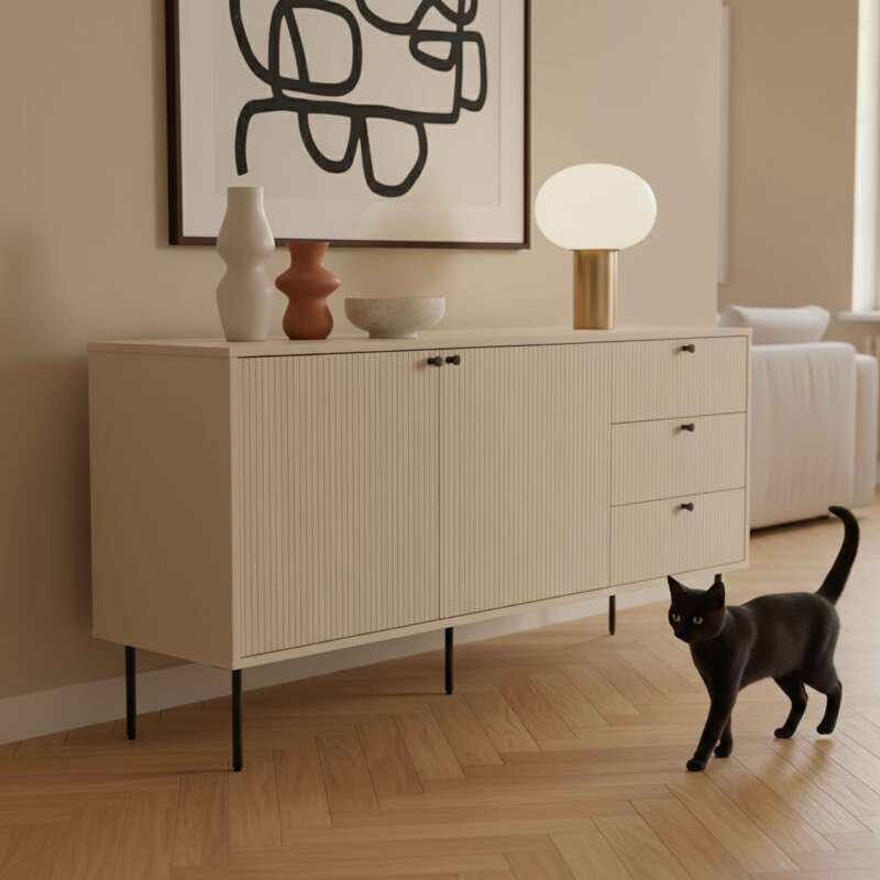 Sideboard 2 Türen, 3 Schubladen mit Lamellenoptik, 150 cm