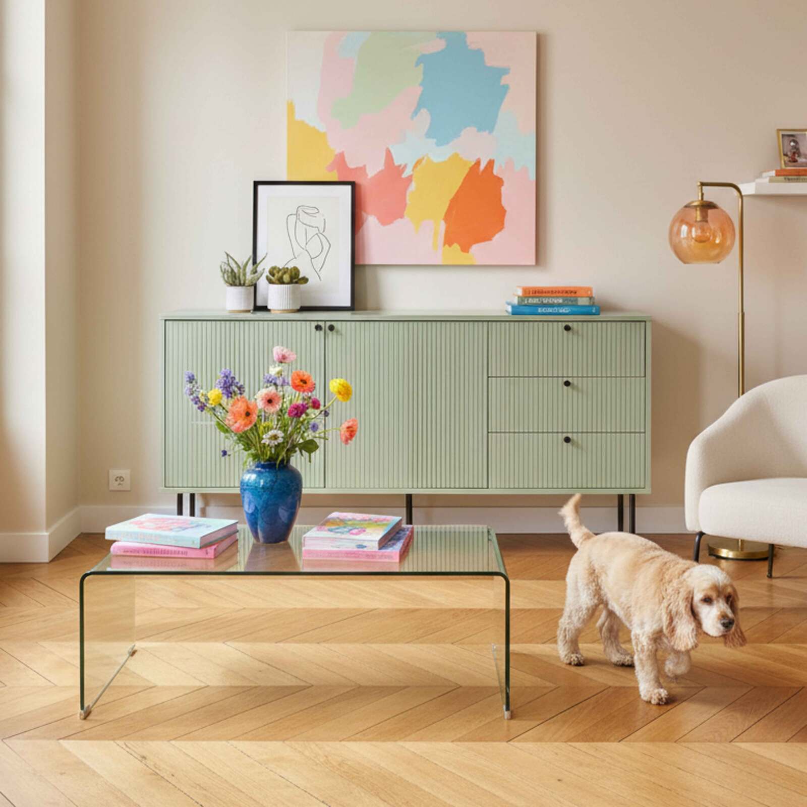 Sideboard 2 Türen, 3 Schubladen mit Lamellenoptik, 150 cm