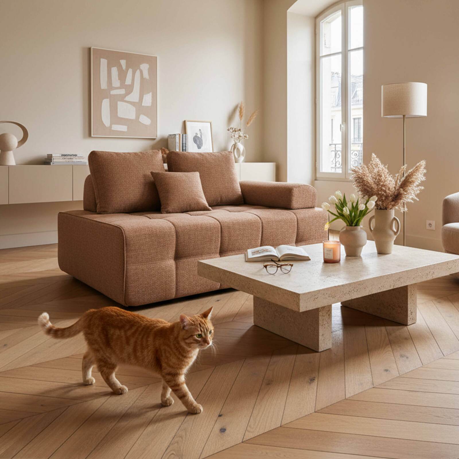 Linker Sessel für modulares sofa aus stoff mit Kissen