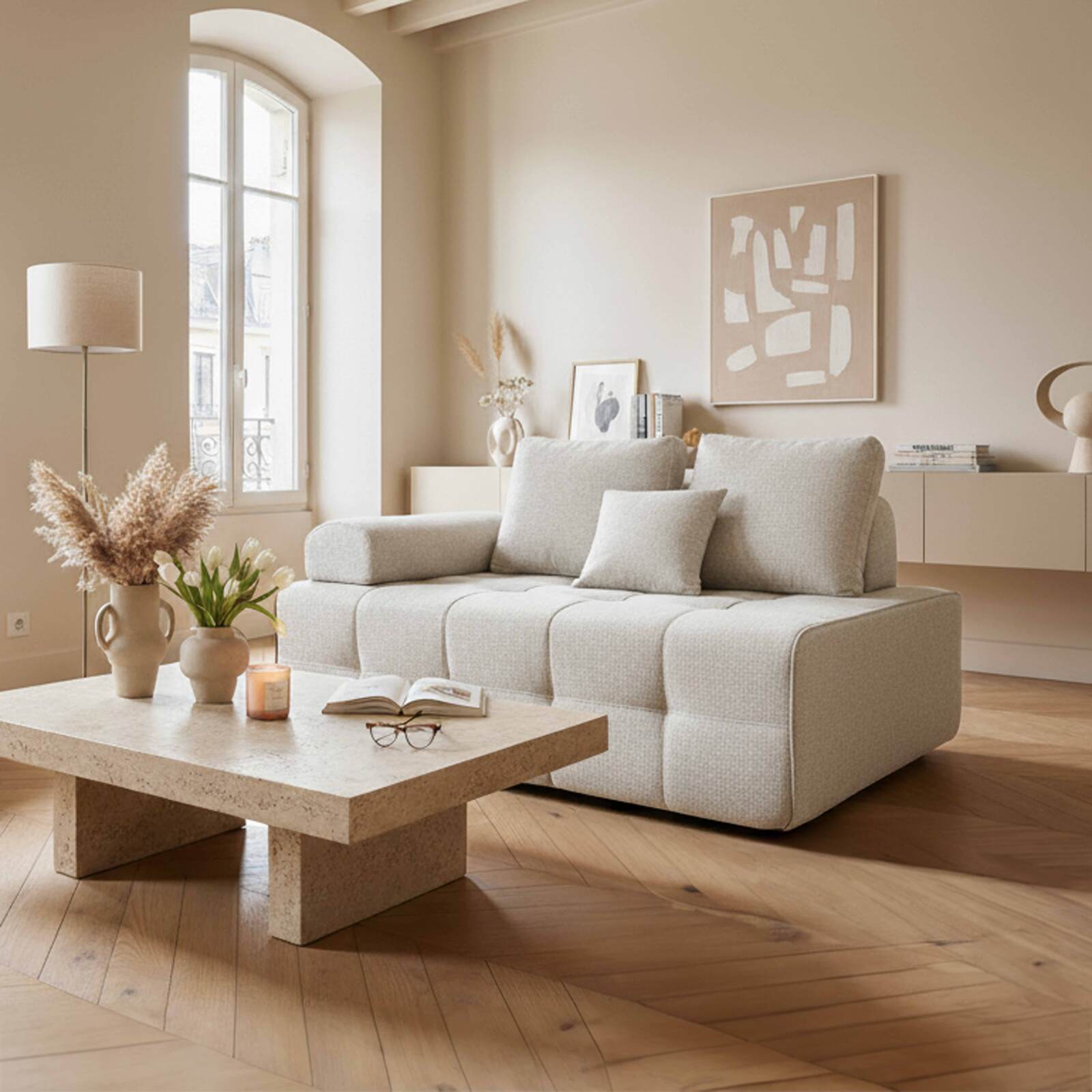 Rechter Sessel für modulares Sofa aus stoff mit Kissen