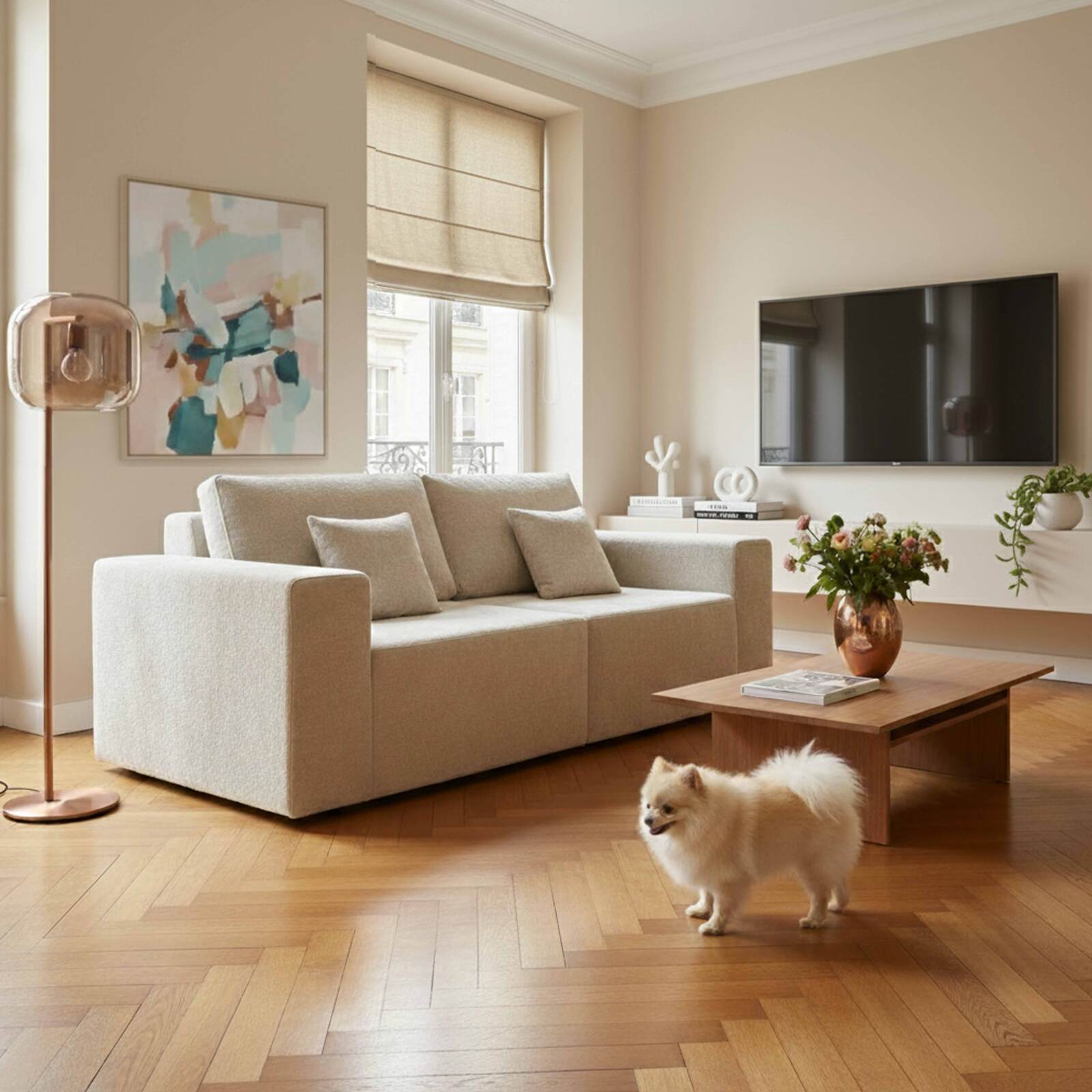 Modulares Sofa 2-Sitzer aus Stoff mit Kissen