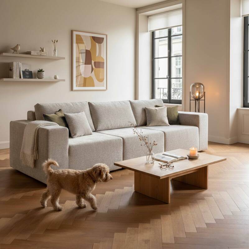 Modulares Sofa 3-Sitzer aus Stoff mit Kissen