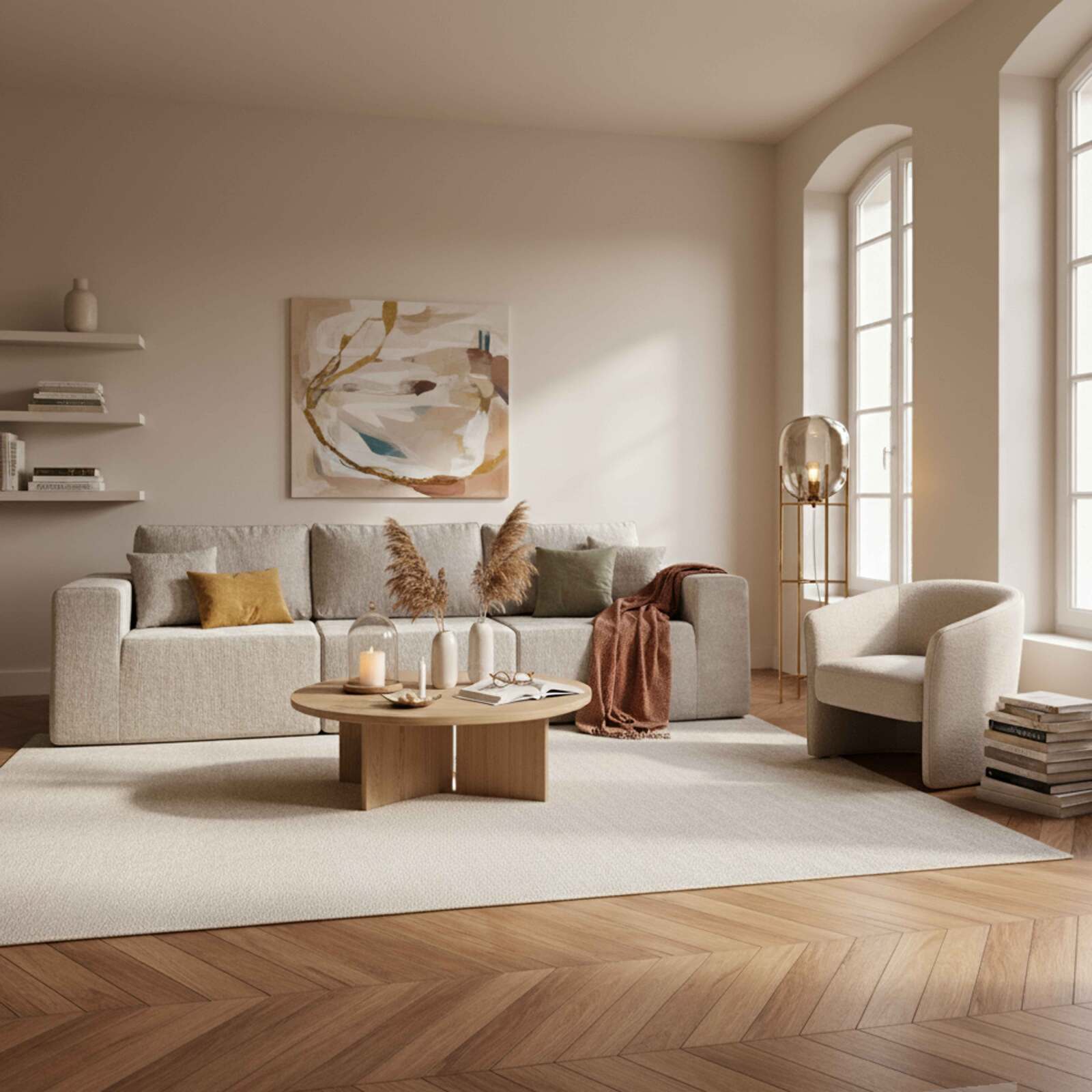 Modulares Sofa 3-Sitzer aus Stoff mit Kissen