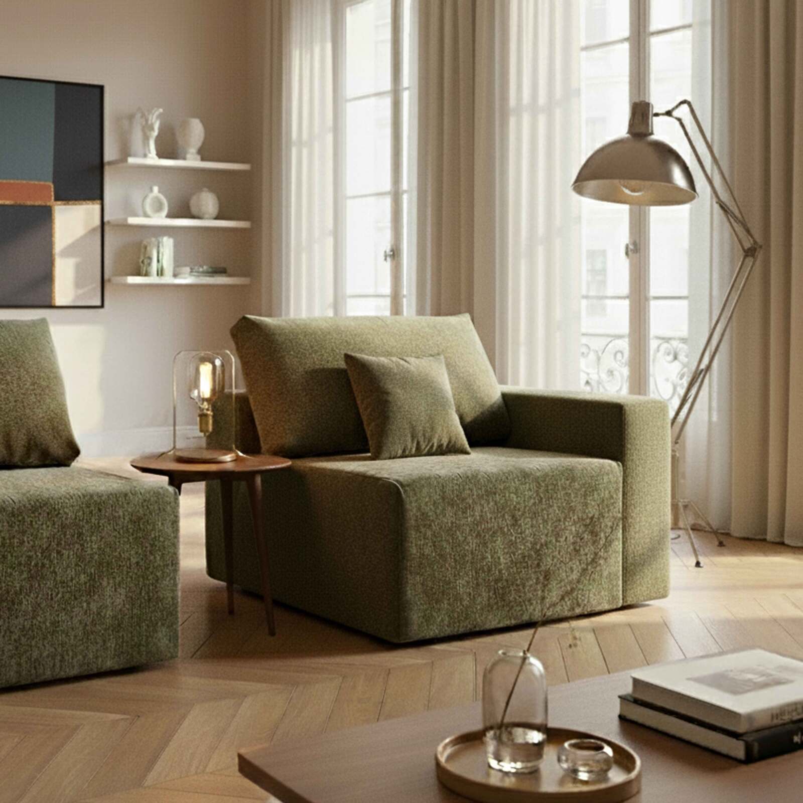 Eckensessel  aus Stoff für modulares Sofa mit Kissen