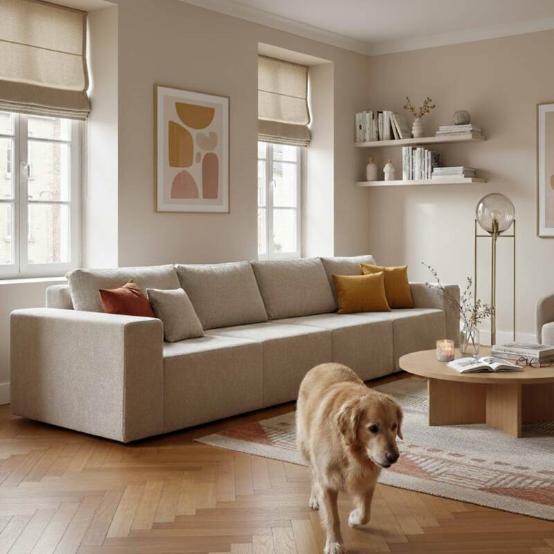 Modulares Sofa 4-Sitzer aus Stoff mit Kissen