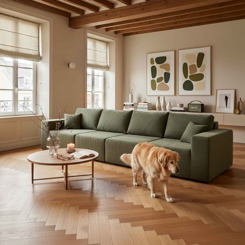 Modulares Sofa 4-Sitzer aus Stoff mit Kissen