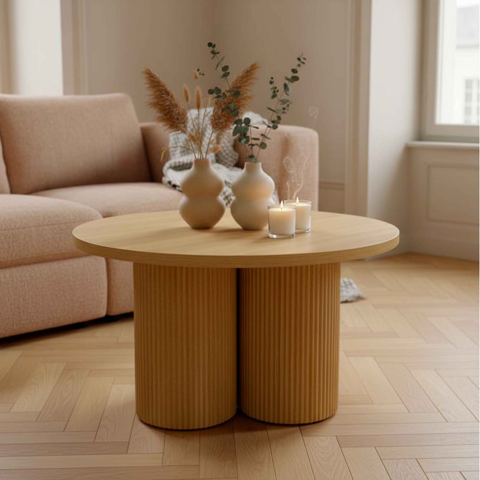 Couchtisch rund, in Holzoptik, Ø80 x 45 cm