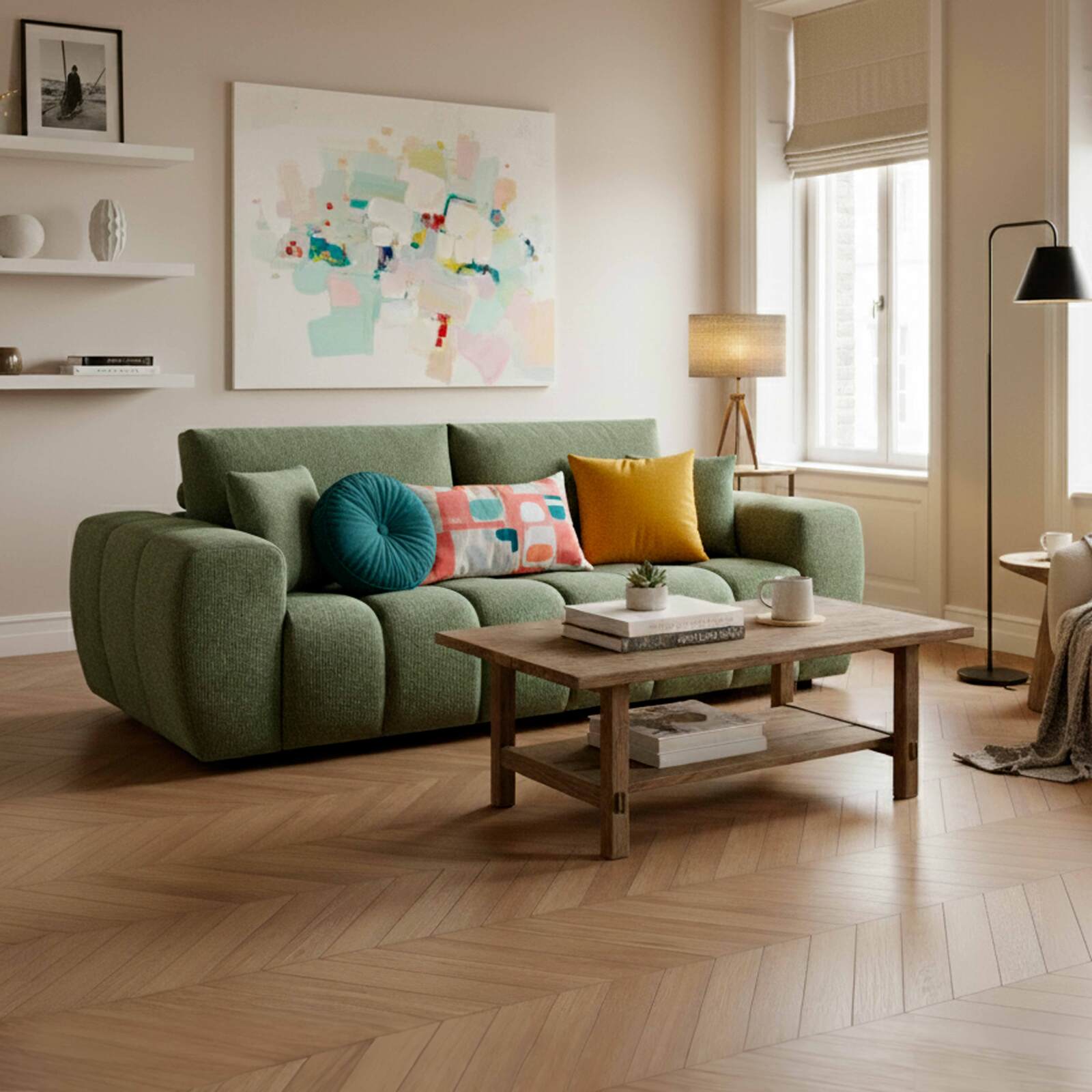 Sofa 3-Sitzer aus Stoff mit Kissen