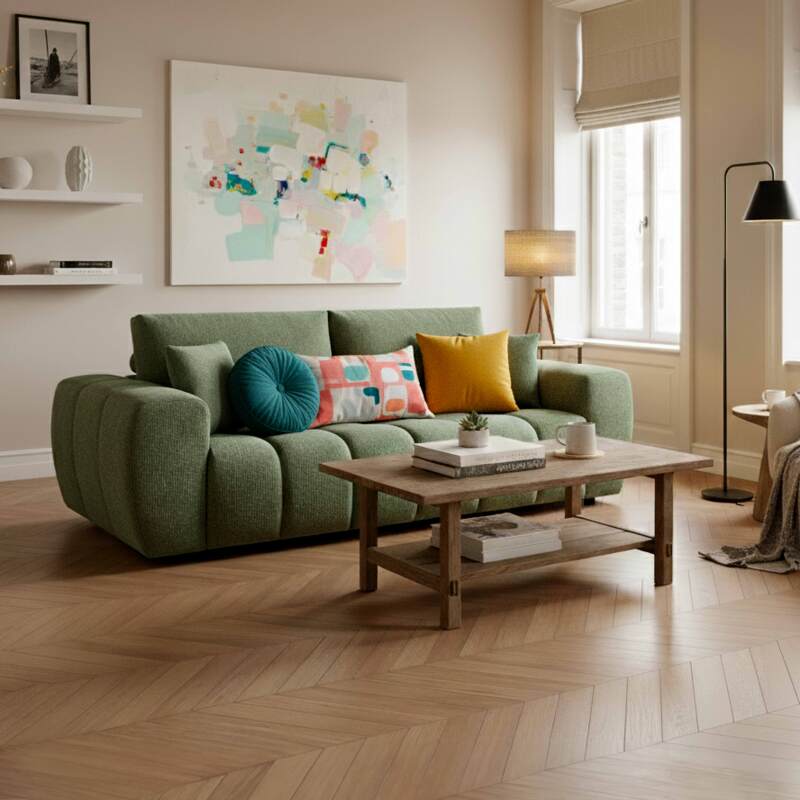 Sofa 3-Sitzer aus Stoff mit Kissen