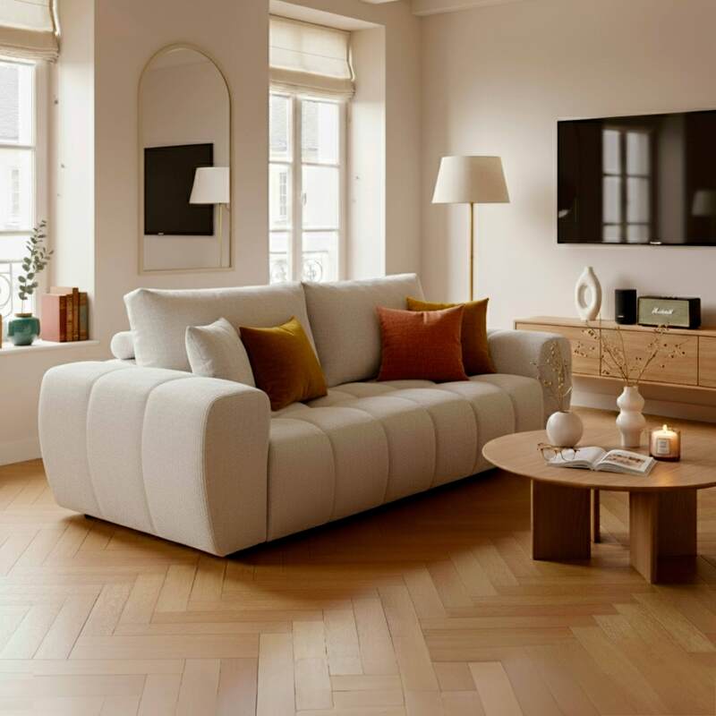 Sofa 3-Sitzer aus Stoff mit Kissen