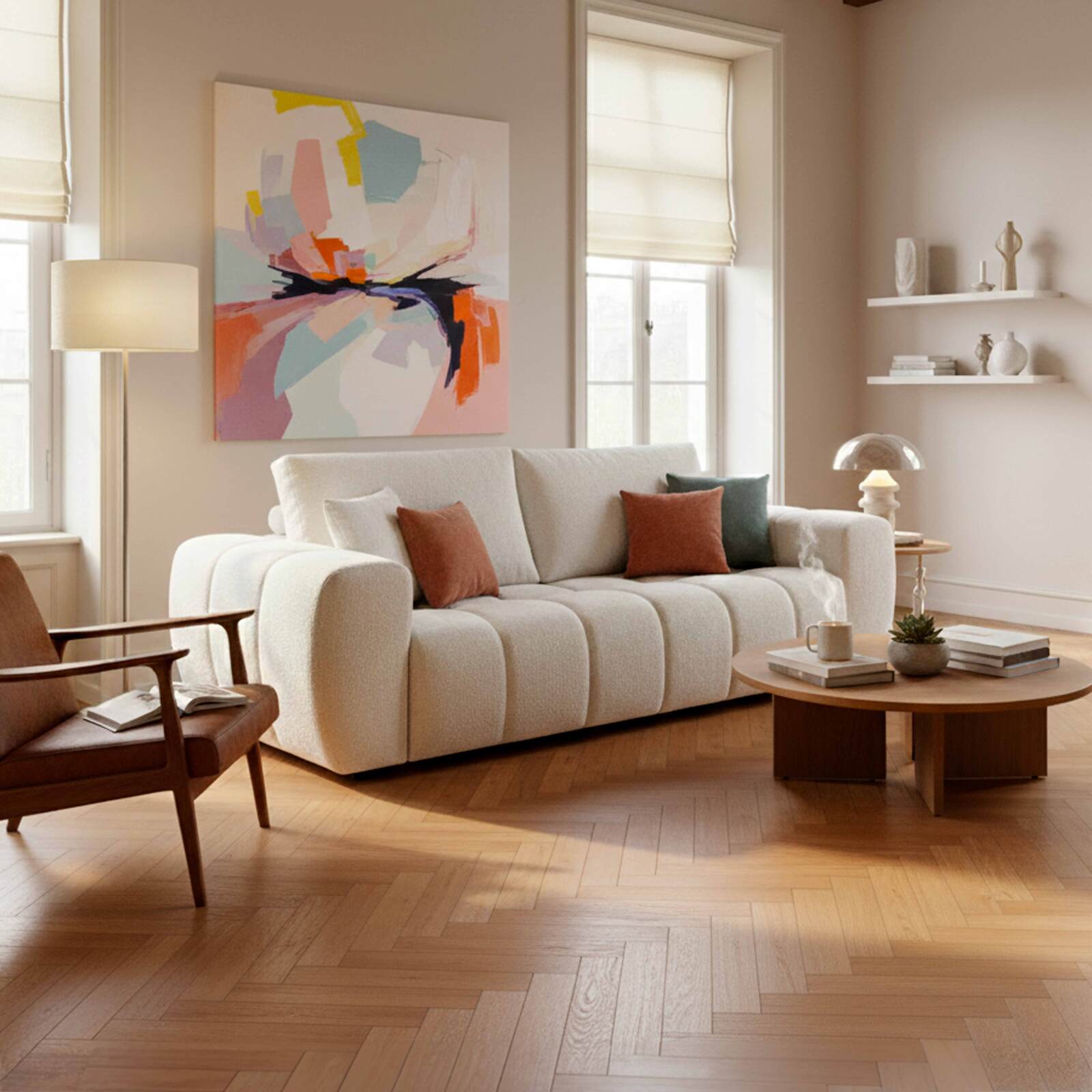 Sofa 3-Sitzer aus Stoff mit Kissen