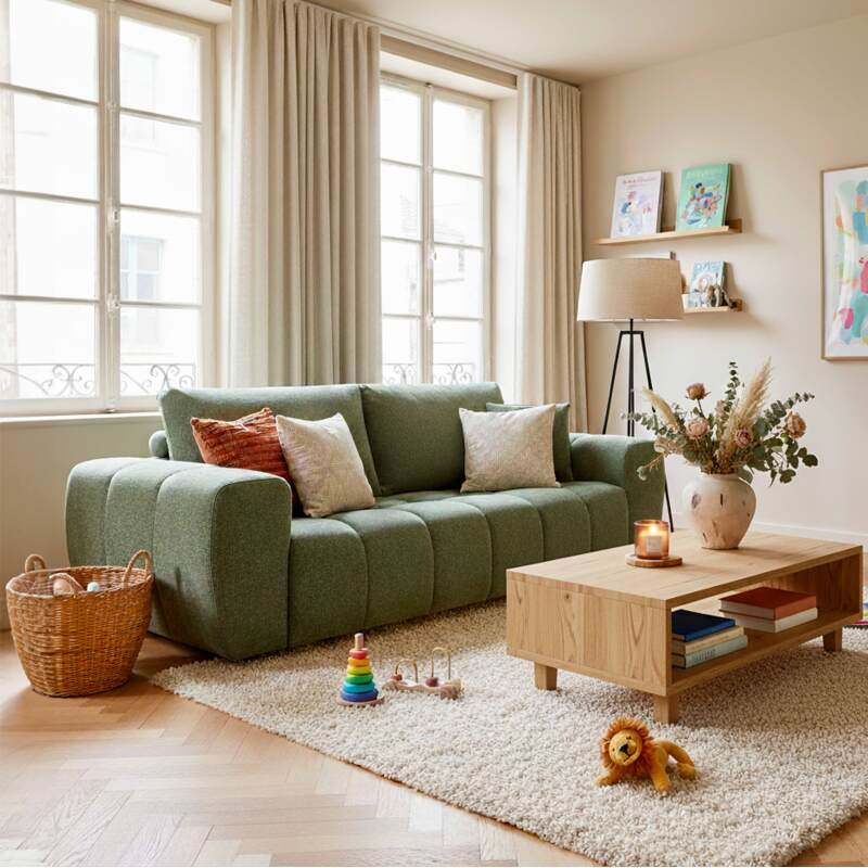 Sofa 3-Sitzer aus Stoff mit Kissen