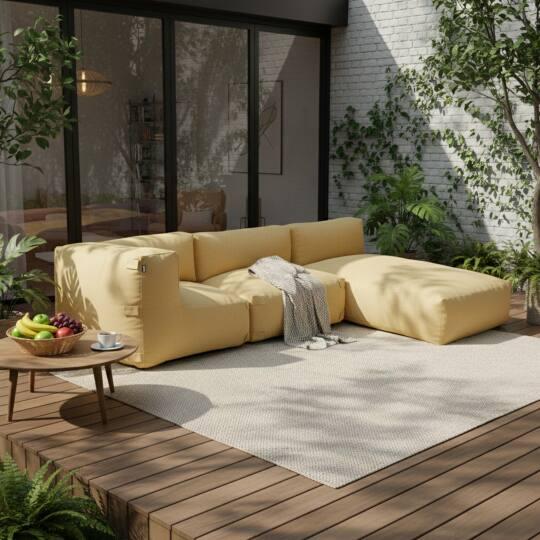 Modulare Gartenmöbel für 3 Personen bestehend aus 1 Kaminsessel, 1 Ecksessel und 1 Chaiselongue | Oviala