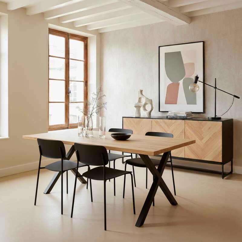 Sideboard schwarz aus Eichenfurnier FSC®, 3 Türen, 160 cm, Boho-Stil