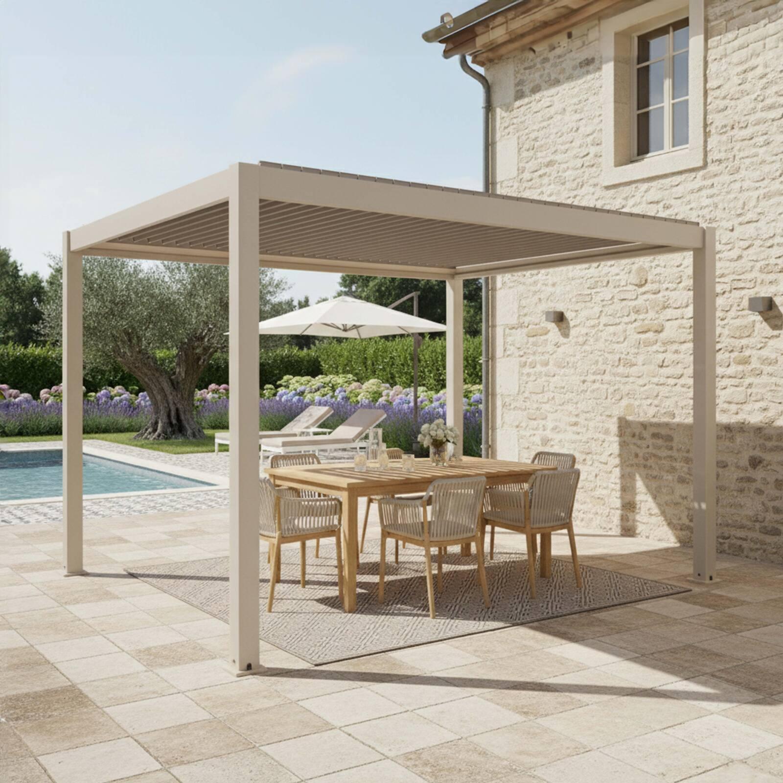 Manuell Freistehend Pergola 4x3 m aus Aluminium creme