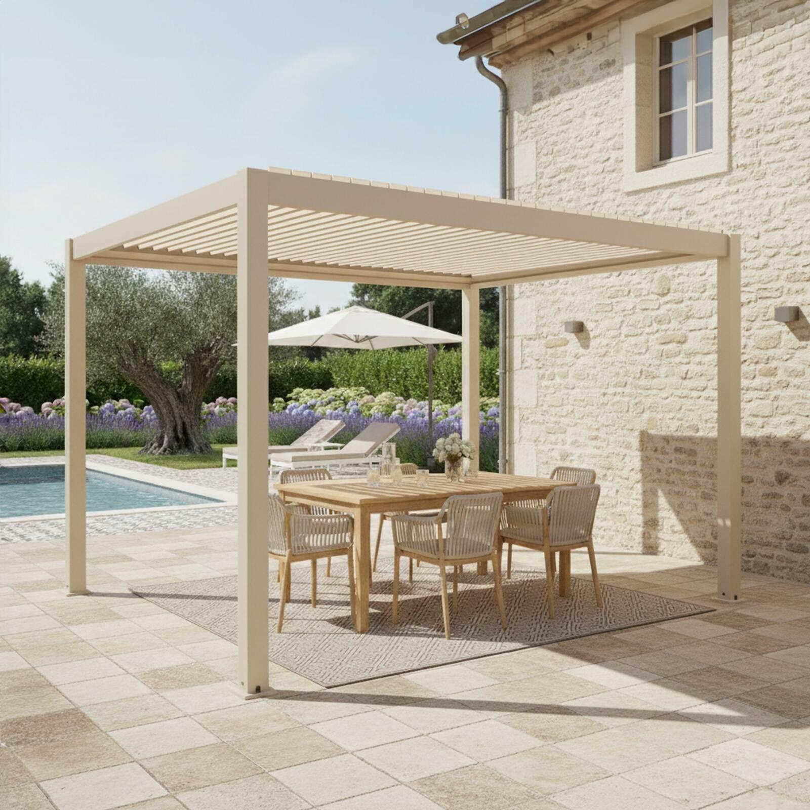 Manuell Freistehend Pergola 4x3 m aus Aluminium creme