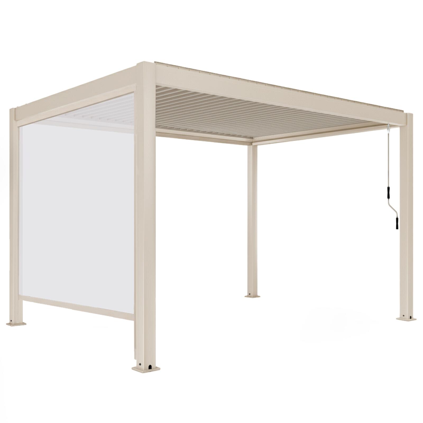 Motorisierte Freistehend Pergola 4x3 m aus Aluminium creme mit LED-Beleuchtung und mit Markise