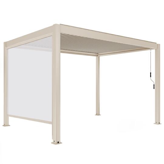 Motorisierte Freistehend Pergola 4x3 m aus Aluminium creme mit LED-Beleuchtung und mit Markise | Oviala