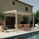 Manuell Wand-Pergola 4x3 m aus Aluminium creme