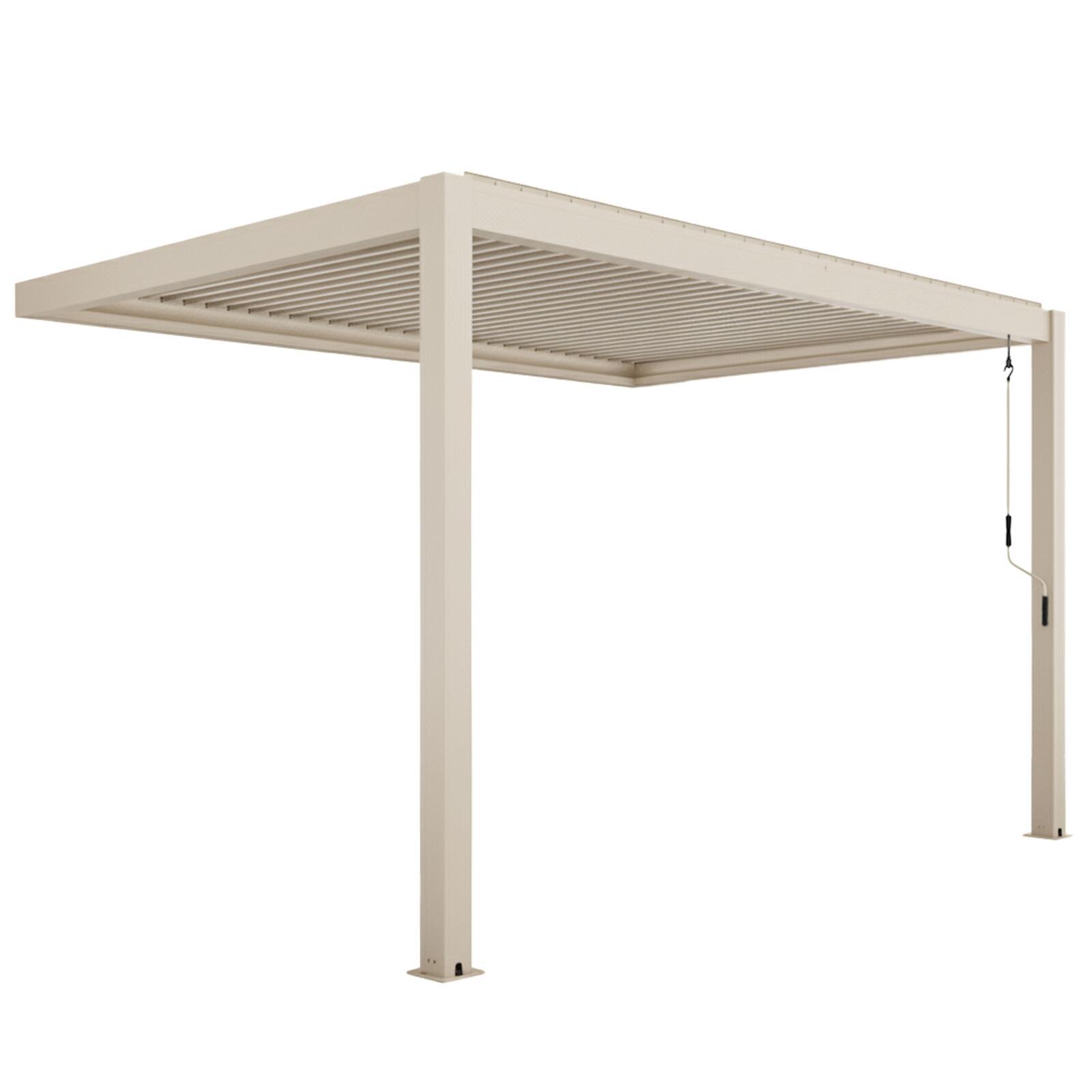 Manuell Wand-Pergola 4x3 m aus Aluminium creme mit Markise