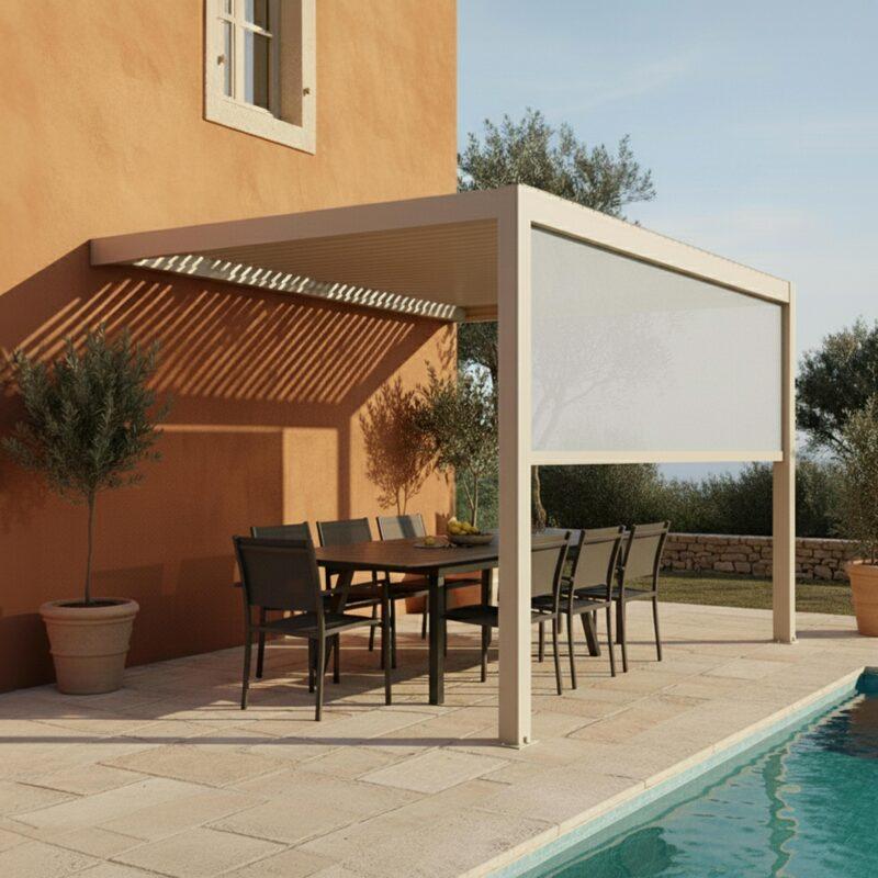 Manuell Wand-Pergola 4x3 m aus Aluminium creme mit Markise (2/6)