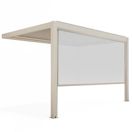 4x3 m manuelle bioklimatische Anlehnpergola aus cremefarbenem Aluminium mit Markise | Oviala