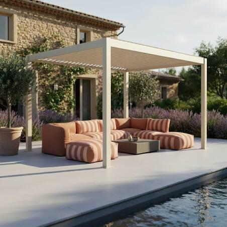 Motorisierte Freistehend Pergola 4x3 m aus Aluminium creme mit LED-Beleuchtung  (4/5)