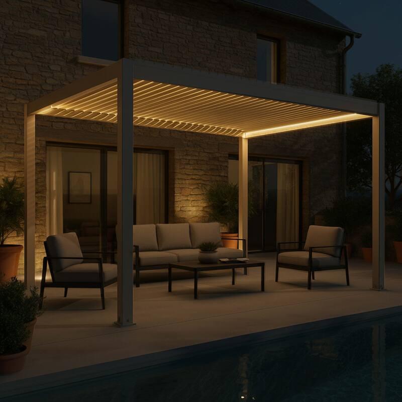 Motorisierte Freistehend Pergola 4x3 m aus Aluminium creme mit LED-Beleuchtung  (2/5)